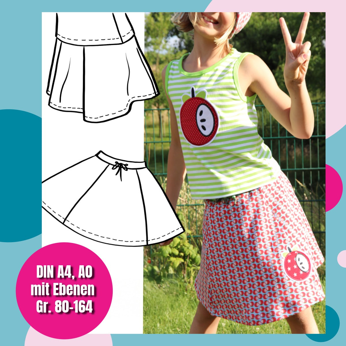 Trapezrock Sandra – Schnittmuster Mädchen Rock Gr. 80–164 – Titelbild