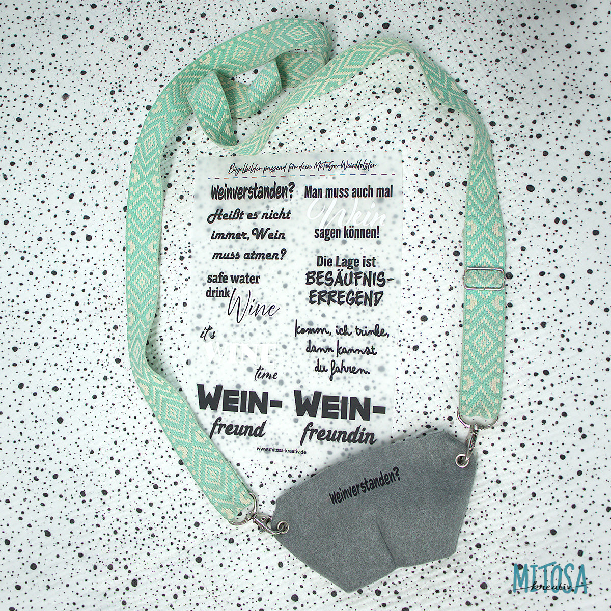 WeinHolster Bügelbild-Set – DTF-Thermotransfer-Bogen mit 9 lustigen Weinsprüchen in verschiedenen Schriftstilen